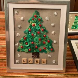 NOEL…Christmas Tree Button Button Art…Handmade in 8x10 Frame.